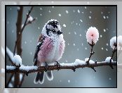 Zima, Ptak, Śnieg, Gałązka