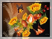 Kłosy, Motyle, Kwiaty, Zbóż