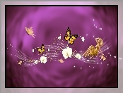 Motyle, Kobieta, Grafika 2D, Kwiaty