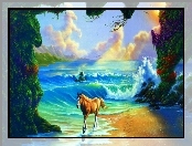 Plaża, Koń, Morze