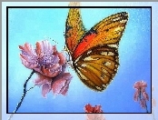 Motylek, Motyl, Kwiat, Malarstwo, Obraz