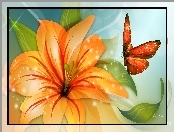 Kwiat, Art, Pomarańczowy, Motyl