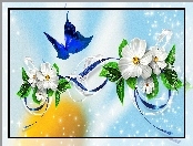 Kwiatki, Motyl, Grafika, Niebieski