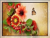Kwiaty, Art, Jesienne, Motyl