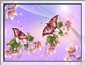 Kwiaty, Grafika 2D, Motyle, Słońce