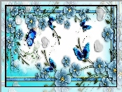 Motyle, Abstrakcja, Kwiaty, Błękitna