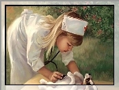Pielęgniarka, Stetoskop, Pies, Dziewczyna, Szczeniak