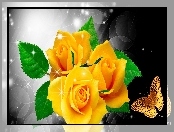 Róże, Art, Żółte, Motyl