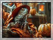 Dynia, Halloween, Grafika AI, Legwan, Kapelusz