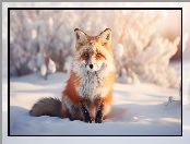 Zima, Śnieg, Grafika AI, Rudy, Lis