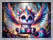 Oczy, Duże, Grafika AI, Kolorowy, Ptak