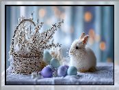 Koszyk, Wielkanoc, Królik, Jajka, Grafika AI, Kolorowe, Bazie