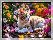 Kwiaty, Kot, Rudo-biały