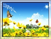 Biedronka Grafika 2D, Motylki, Żółte, Wiosna, Kwiatki