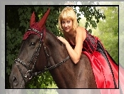 Blondynka, Uszy, Kobieta, Koń