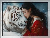 Biały, Bluzka, Tygrys, Dziewczyna, Czerwona