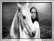 Czarno-białe, Kobieta, Koń