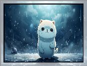 Biały, Kot, Grafika, Deszcz