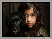 AI, Dziewczynka, Dziecko, Długowłosa, Czarny, Pies