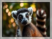Grafika, Oczy, Lemur, Duże, Pasiasty, Ogon