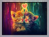 Kolorowe tło, Małe, Dwa, Śpiące, Koty, Serce