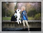 Dziecko, Kładka, Border collie, Buziak