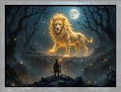 Fantasy, Lew, Księżyc, Dziecko