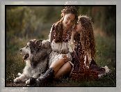 Dziewczynka, Alaskan malamute, Kobieta, Pies