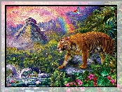 Dżungla, Obraz, Tygrys, Tęcza
