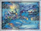 Art, Ocean, Fantasy, Delfiny, Rybki