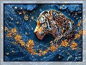 Grafika, Tygrys, Kwiaty, Głowa