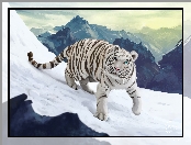 Grafika komputerowa, Śnieg, Tygrys, Biały, Góry