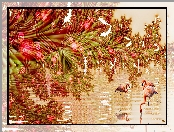 Grafika 2D, Odbicie, Woda, Kwiaty, Flamingi