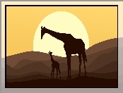 Grafika 2D, Słońce, Żyrafy, Pustynia