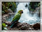 Oczko wodne, Ara, Kamienie, Zielona, Papuga
