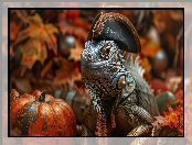 AI, Halloween, Legwan, Kapelusz, Dynie, Grafika