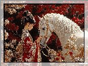 Biały, Kimono, Koń, Japonka, Dziewczyna