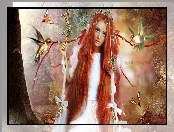 Kobieta, Huśtawka, Fantasy, Ptaki