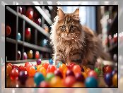 Puszysty, Kot, Kulki, Kolorowe