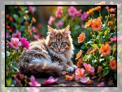 Rudy, Kot, Grafika AI, Kwiaty