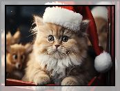 Czapka, Kot, Mikołaja, Rudy, Puszysty