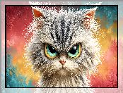 Grafika AI, Oczy, Kot, Zielone, Kolorowe, Tło