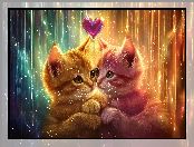 Serce, Koty, Grafika, Przytulone, Dwa