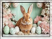 Pisanki, Królik, Kwiaty, Wielkanoc, Rudy