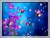 Kwiaty, Art, Fioletowe, Motyle
