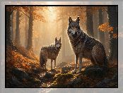 Dwa, Wilki, Jesień, Las