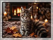 Kot, Legowisko, Grafika AI, Liście