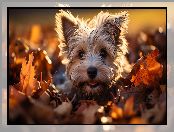 Mordka, Yorkshire terrier, Liście, Pies, Szczeniak