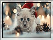 Szyszki, Kotek, Kot, Mały, Czapka, Mikołaja