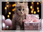 Bombki, Kot, Puszysty, Mały, Różowe, Prezenty